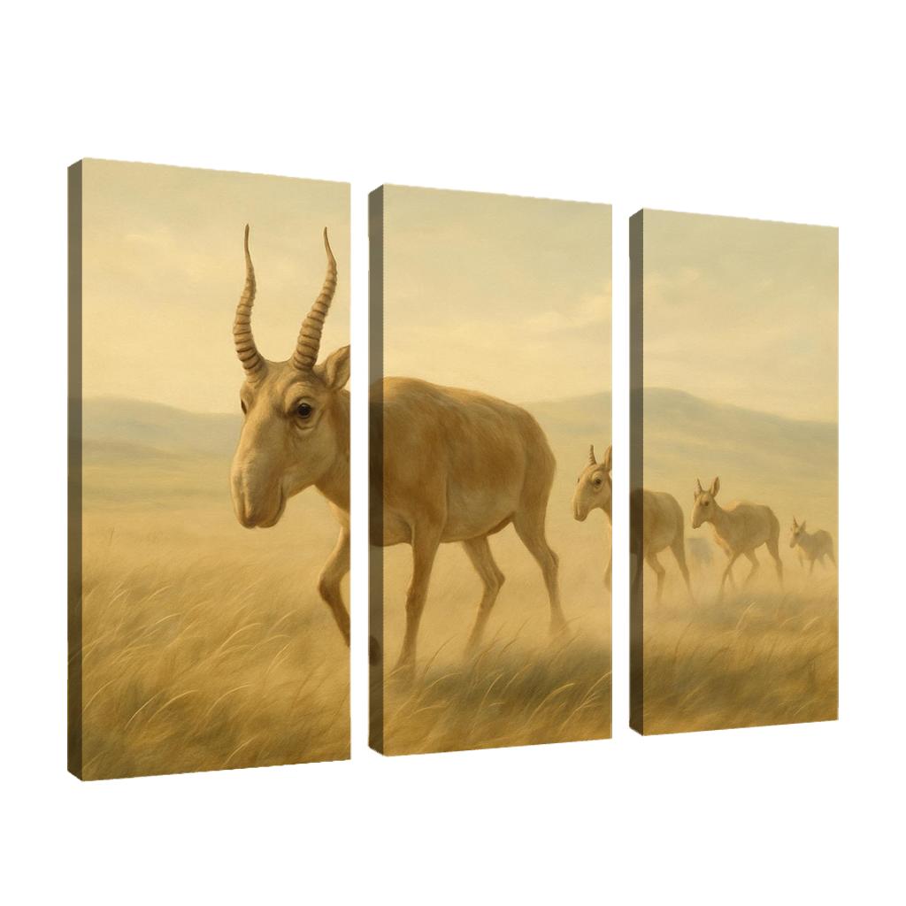 Saiga Antelope Crossing The Wind Swept Steppe wall decor