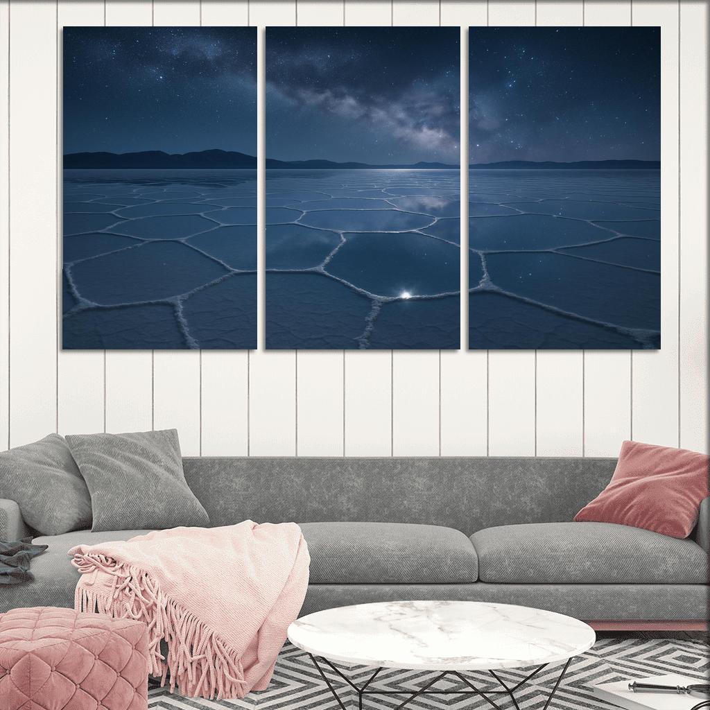 Moonlit Salt Flats Beneath An Indigo Sky modern paintings frame