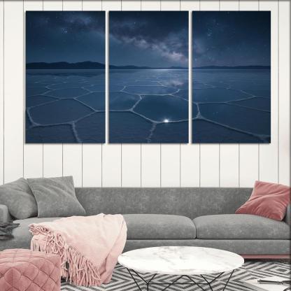 Moonlit Salt Flats Beneath An Indigo Sky modern paintings frame