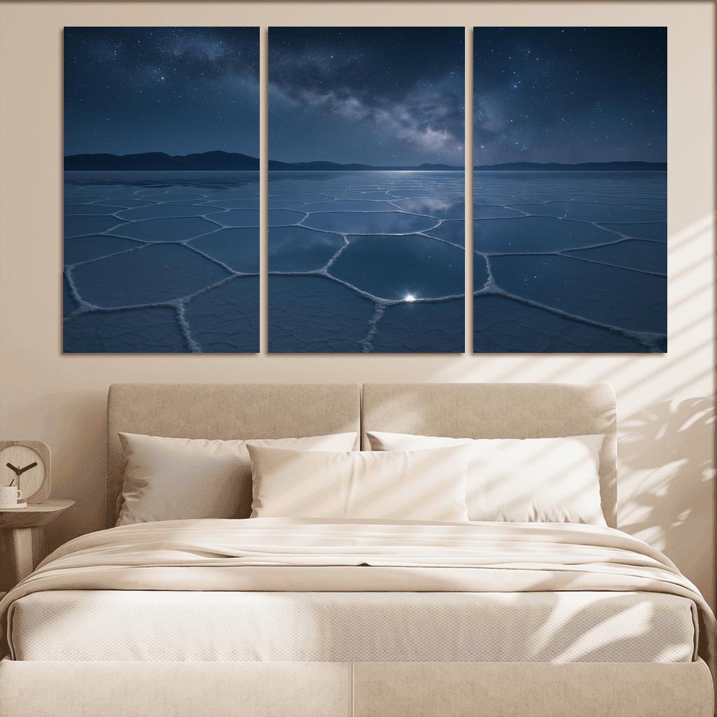 Moonlit Salt Flats Beneath An Indigo Sky modern paintings frame