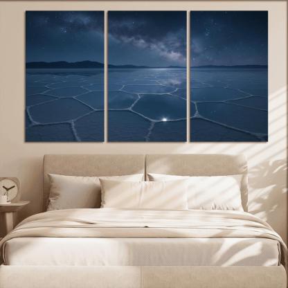 Moonlit Salt Flats Beneath An Indigo Sky modern paintings frame
