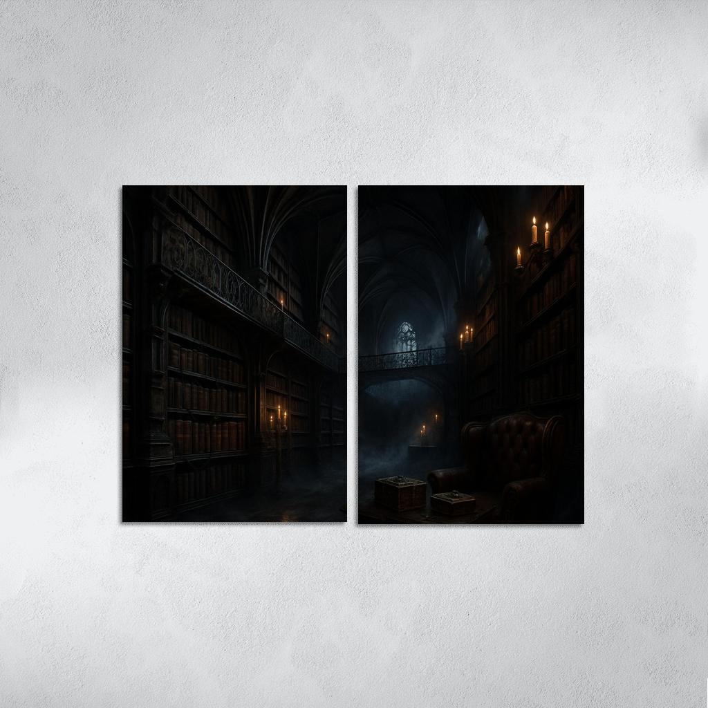 Obsidian Reliquary Library With Floating Iron Walkways art trends