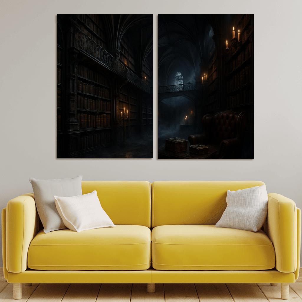 Obsidian Reliquary Library With Floating Iron Walkways art trends