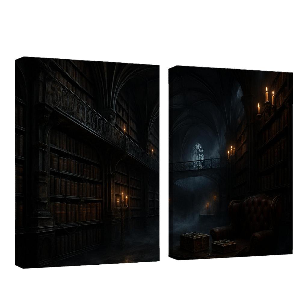Obsidian Reliquary Library With Floating Iron Walkways art trends