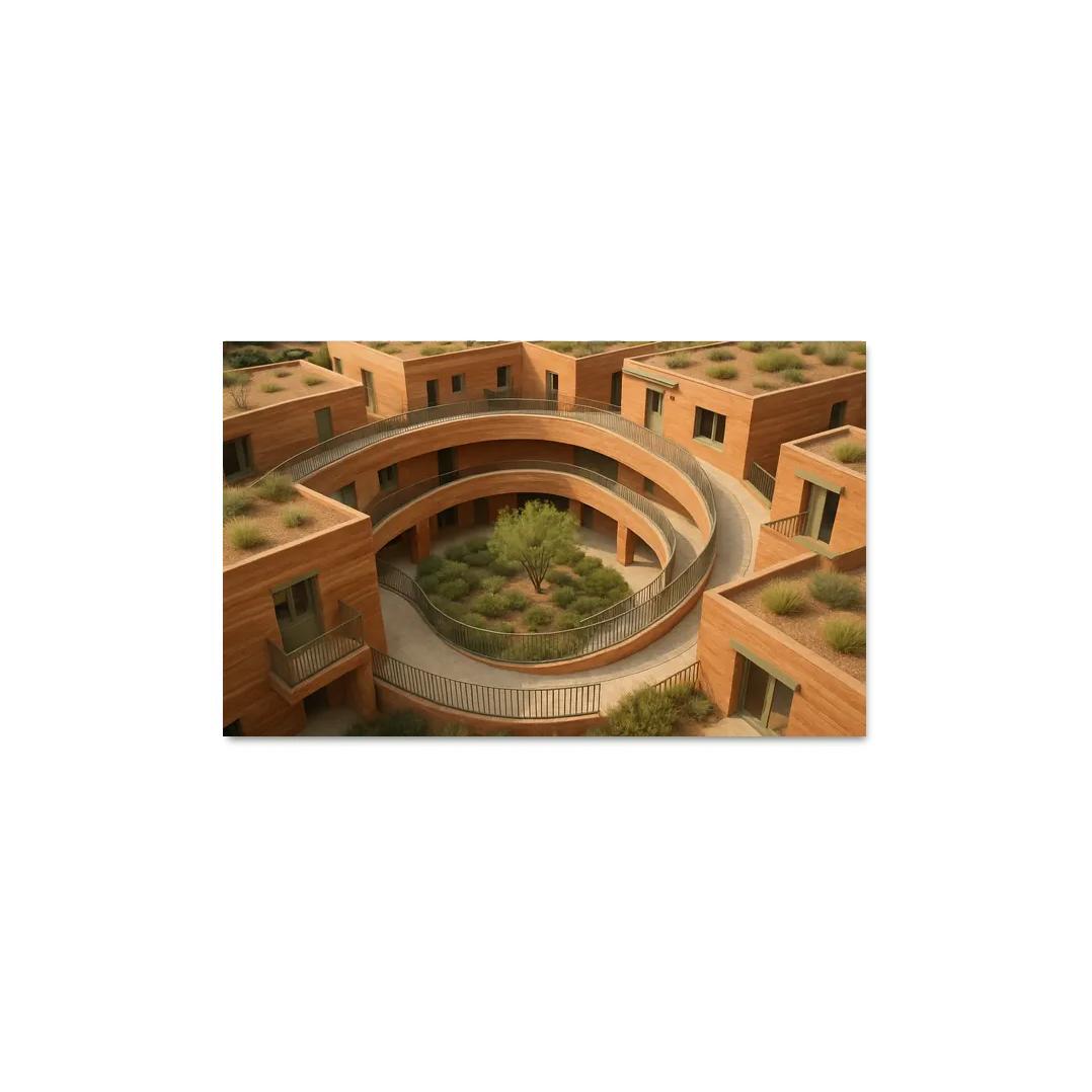 Rammed Earth Spiral Courtyard Housing canvas paintings frame