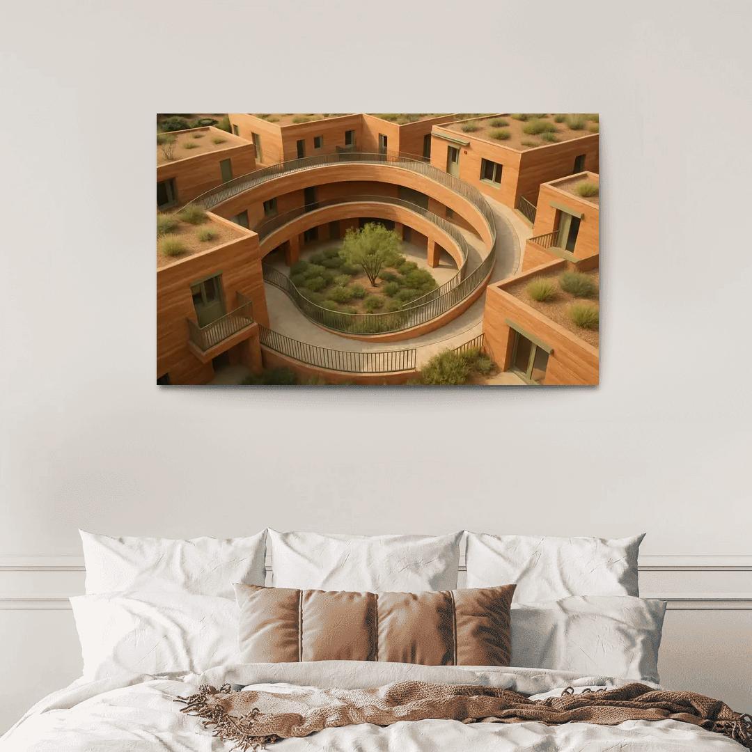 Rammed Earth Spiral Courtyard Housing canvas paintings frame