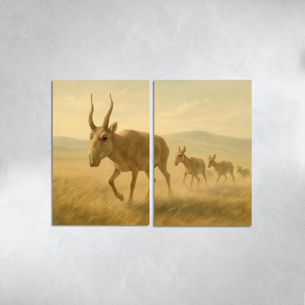 Saiga Antelope Crossing The Wind Swept Steppe wall decor