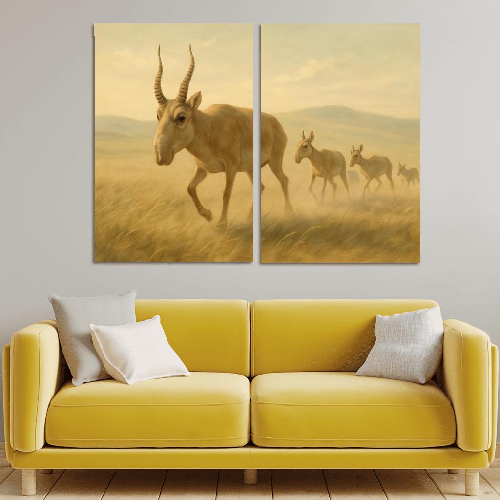 Saiga Antelope Crossing The Wind Swept Steppe wall decor