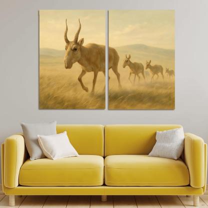 Saiga Antelope Crossing The Wind Swept Steppe wall decor