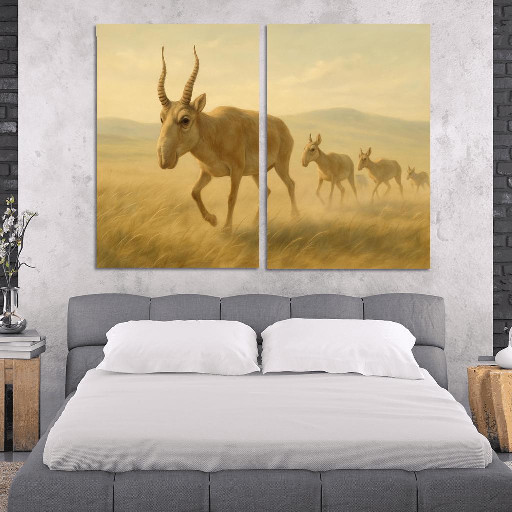 Saiga Antelope Crossing The Wind Swept Steppe wall decor