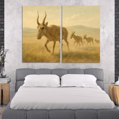 Saiga Antelope Crossing The Wind Swept Steppe wall decor