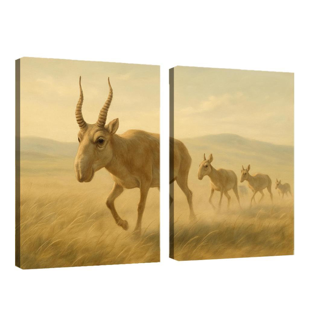 Saiga Antelope Crossing The Wind Swept Steppe wall decor