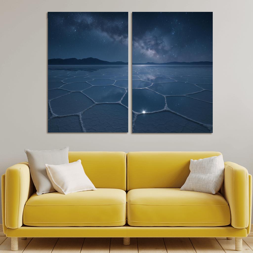 Moonlit Salt Flats Beneath An Indigo Sky modern paintings frame