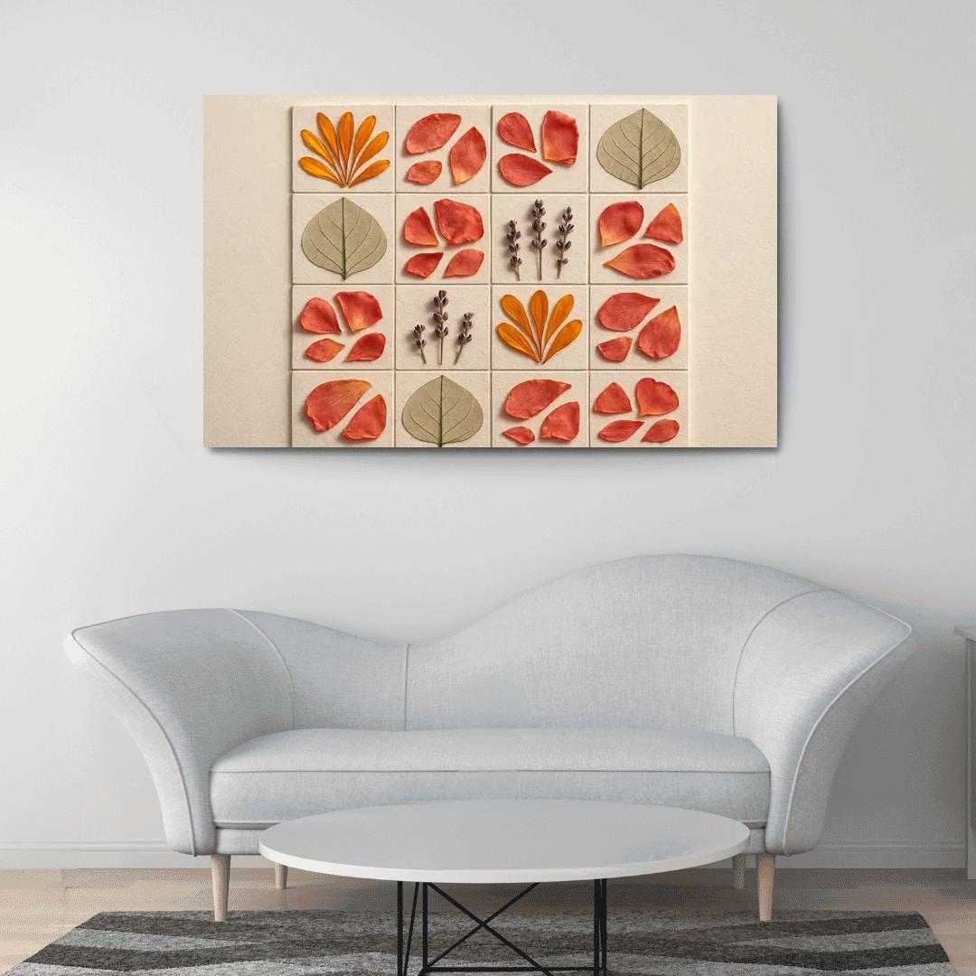 Pressed Petal Mosaic In Warm Ochre And Rose Tones premium artwork frames