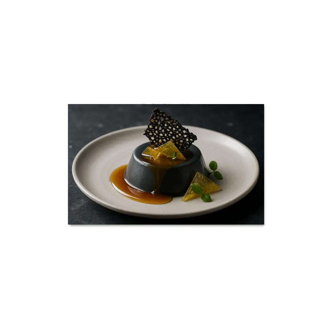 Black Sesame Honey Panna Cotta With Citrus Glass And Sesame Brittle modern paintings frame