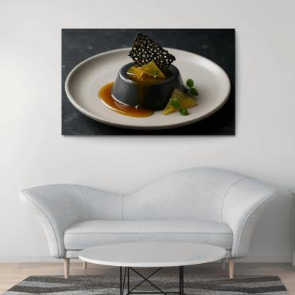 Black Sesame Honey Panna Cotta With Citrus Glass And Sesame Brittle modern paintings frame
