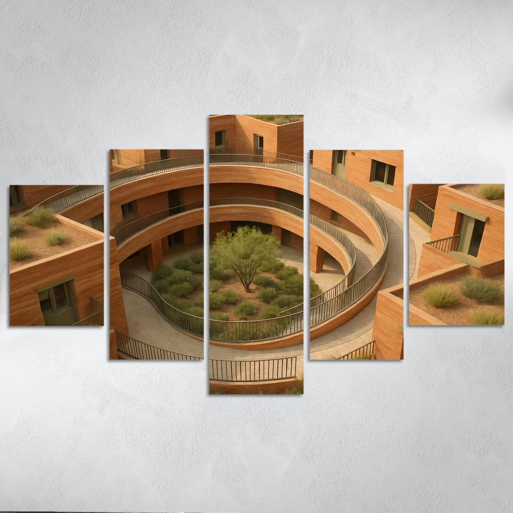 Rammed Earth Spiral Courtyard Housing canvas paintings frame