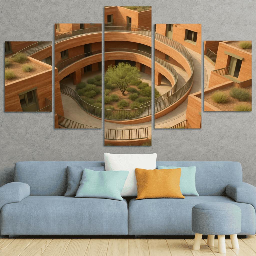Rammed Earth Spiral Courtyard Housing canvas paintings frame