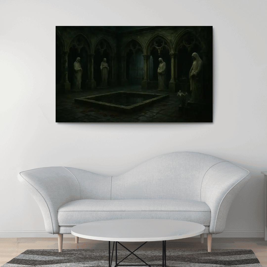 Sepulchral Garden Cloister With Bone White Statues modern paintings frame
