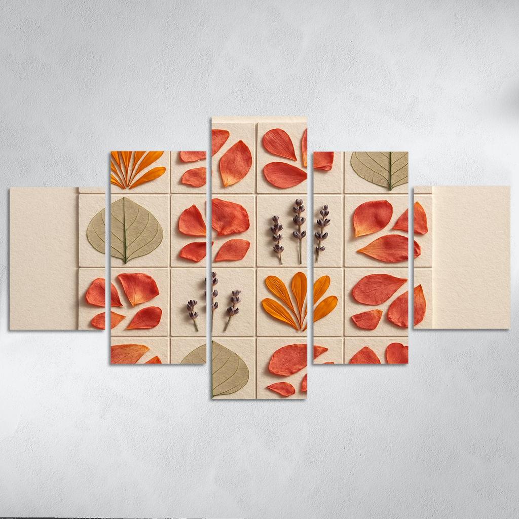 Pressed Petal Mosaic In Warm Ochre And Rose Tones premium artwork frames