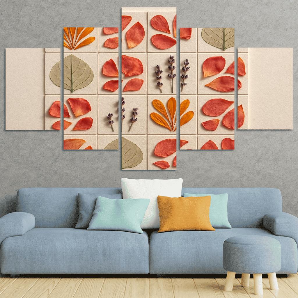 Pressed Petal Mosaic In Warm Ochre And Rose Tones premium artwork frames