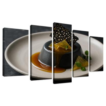 Black Sesame Honey Panna Cotta With Citrus Glass And Sesame Brittle modern paintings frame