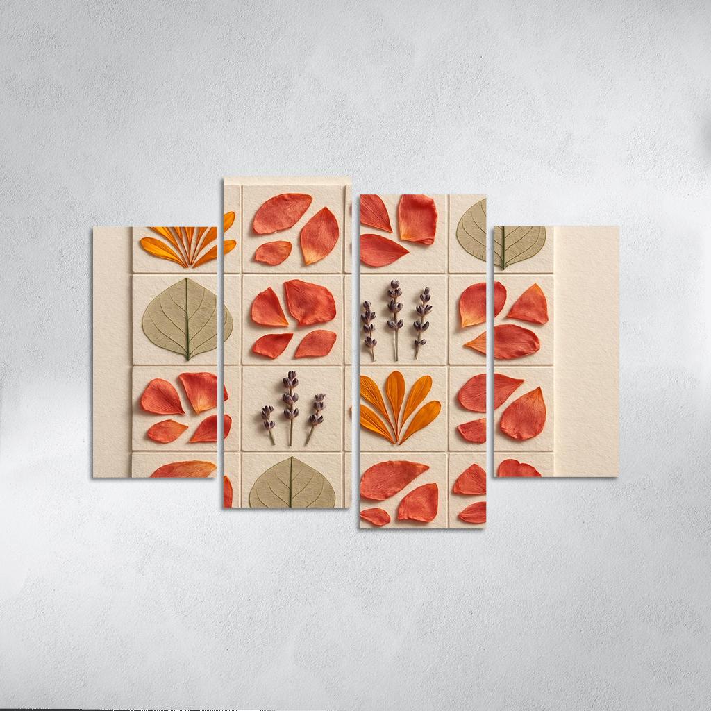 Pressed Petal Mosaic In Warm Ochre And Rose Tones premium artwork frames