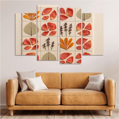 Pressed Petal Mosaic In Warm Ochre And Rose Tones premium artwork frames