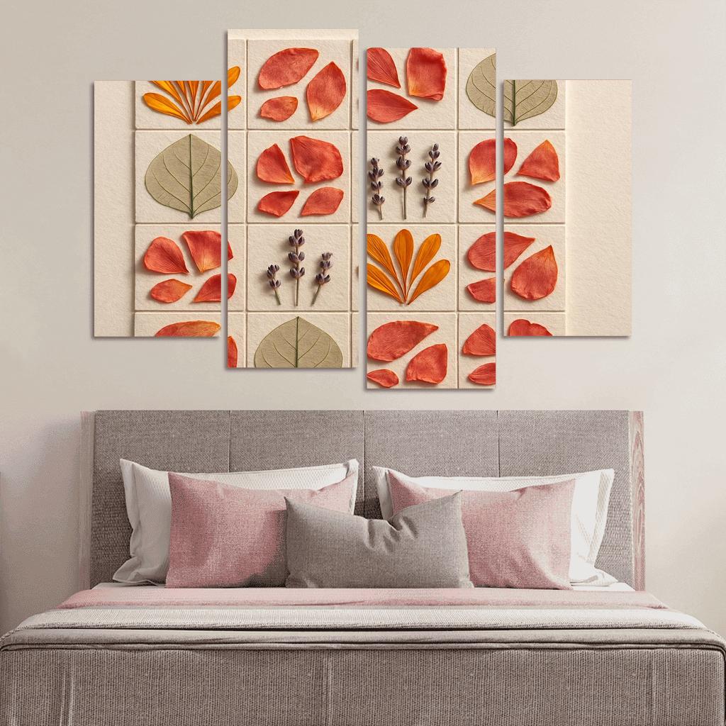 Pressed Petal Mosaic In Warm Ochre And Rose Tones premium artwork frames