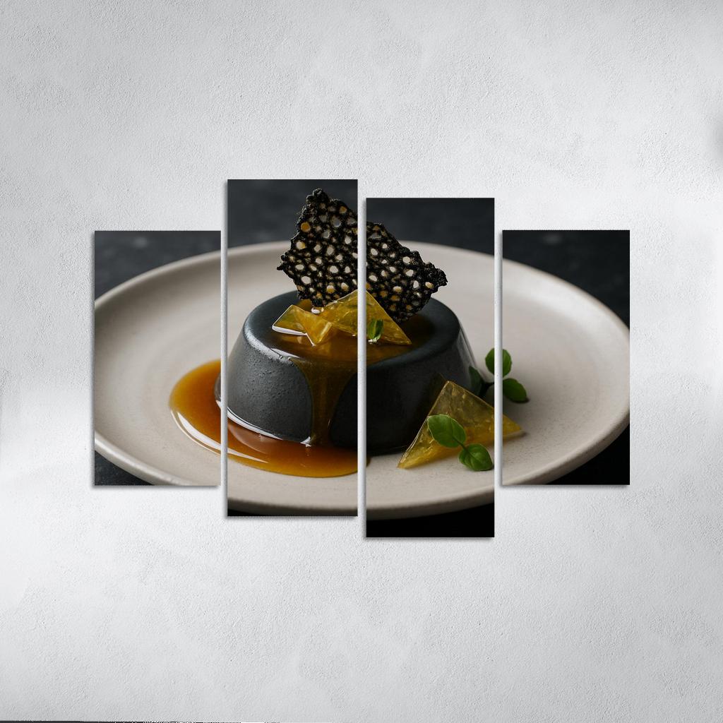 Black Sesame Honey Panna Cotta With Citrus Glass And Sesame Brittle modern paintings frame