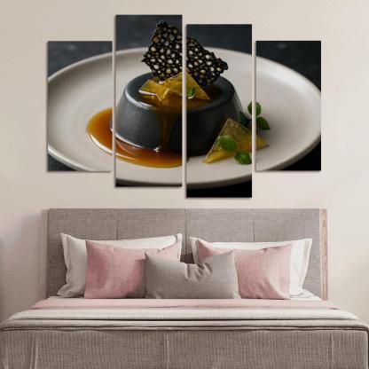 Black Sesame Honey Panna Cotta With Citrus Glass And Sesame Brittle modern paintings frame