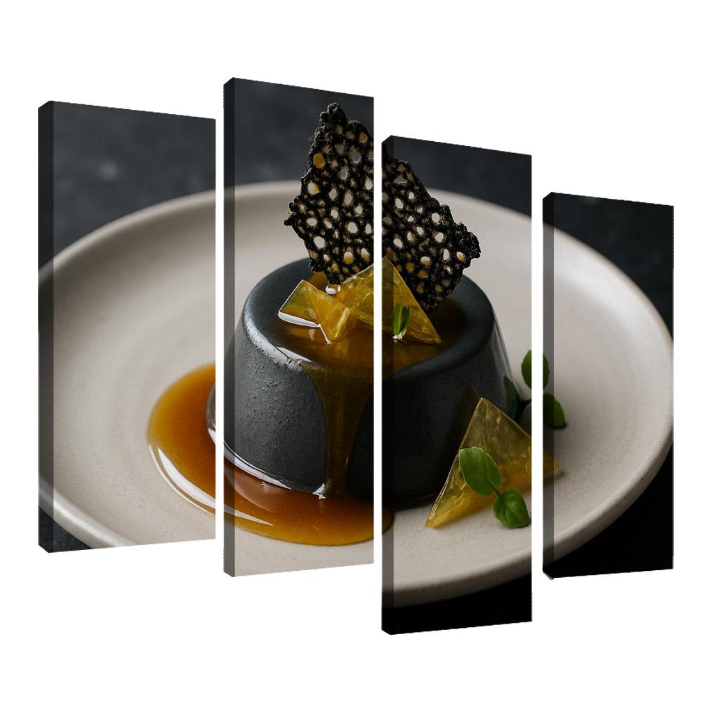 Black Sesame Honey Panna Cotta With Citrus Glass And Sesame Brittle modern paintings frame