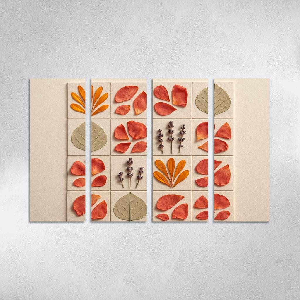 Pressed Petal Mosaic In Warm Ochre And Rose Tones premium artwork frames
