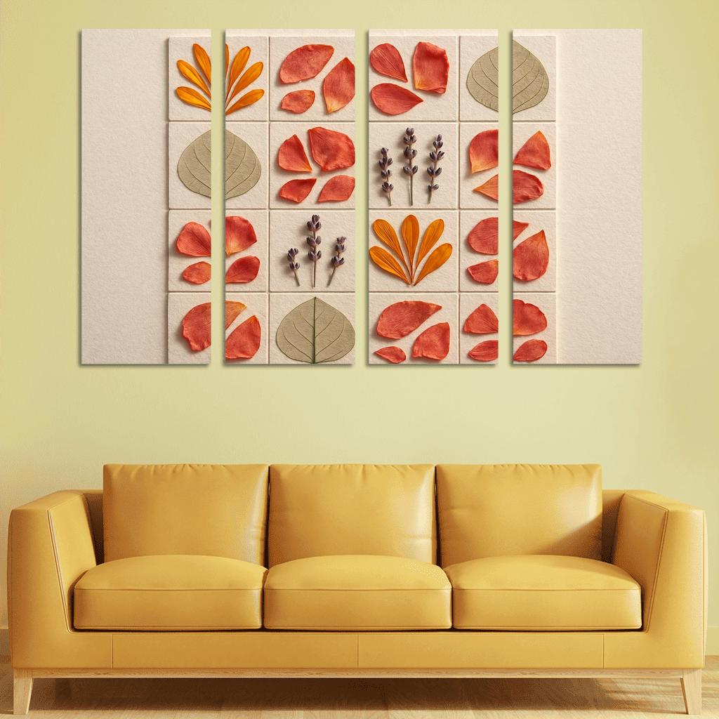 Pressed Petal Mosaic In Warm Ochre And Rose Tones premium artwork frames