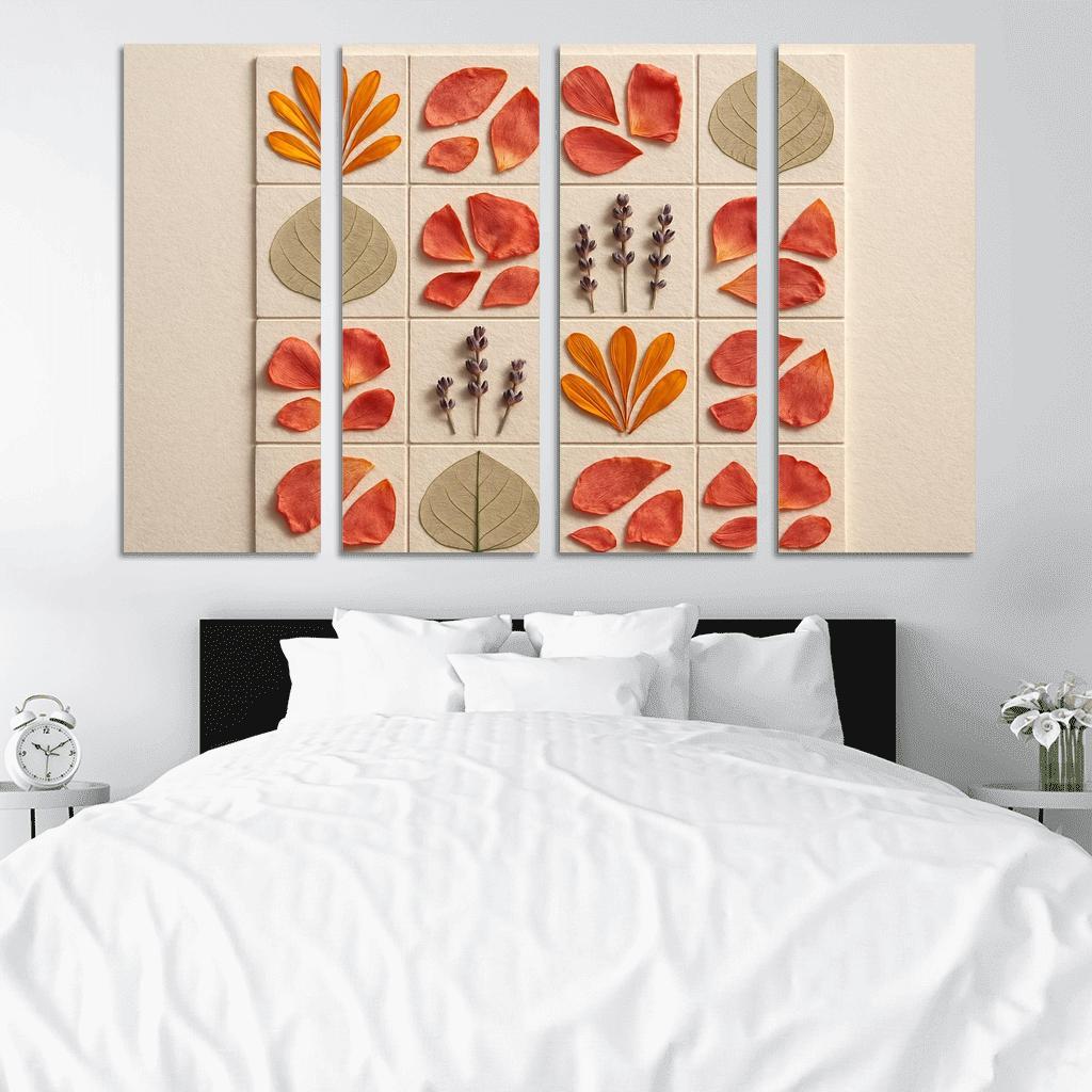 Pressed Petal Mosaic In Warm Ochre And Rose Tones premium artwork frames