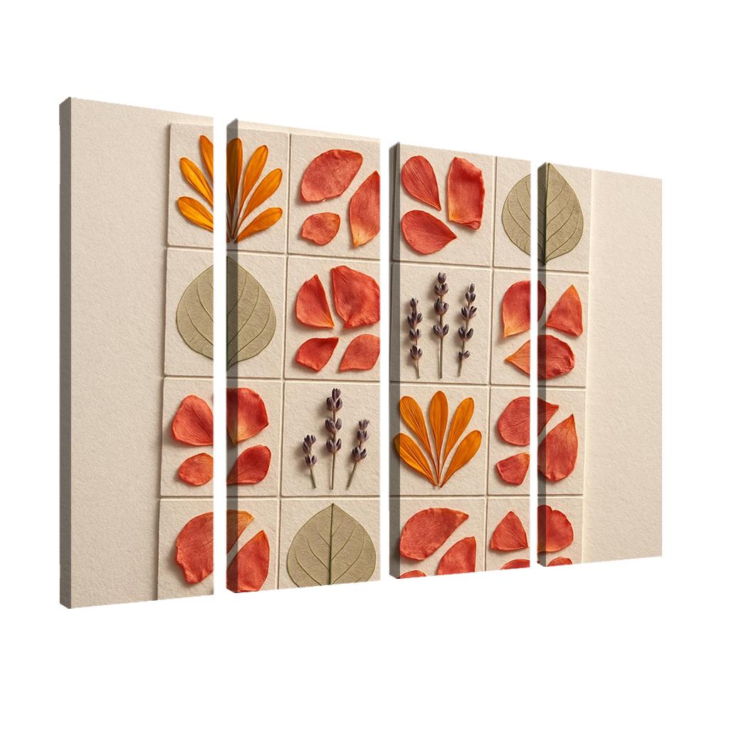 Pressed Petal Mosaic In Warm Ochre And Rose Tones premium artwork frames