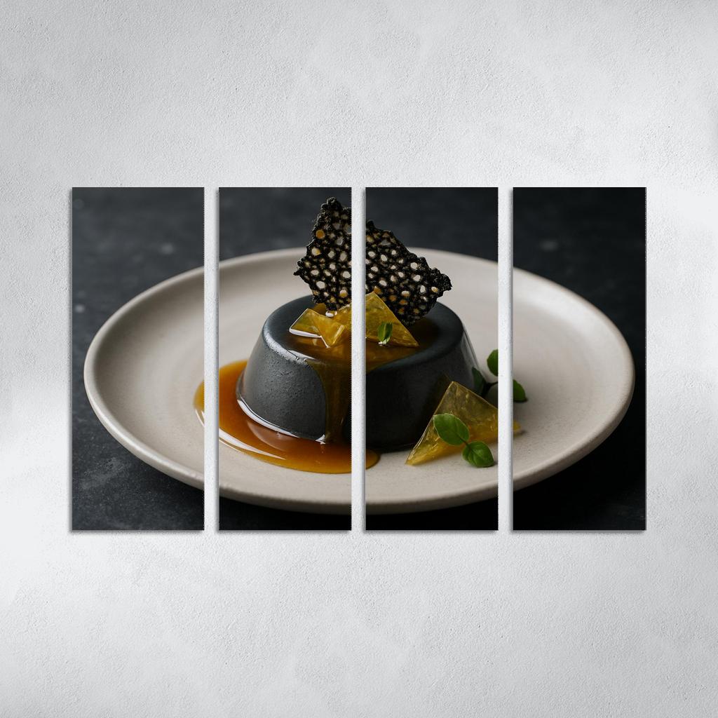 Black Sesame Honey Panna Cotta With Citrus Glass And Sesame Brittle modern paintings frame