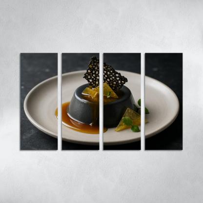 Black Sesame Honey Panna Cotta With Citrus Glass And Sesame Brittle modern paintings frame