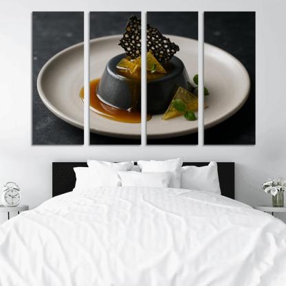 Black Sesame Honey Panna Cotta With Citrus Glass And Sesame Brittle modern paintings frame