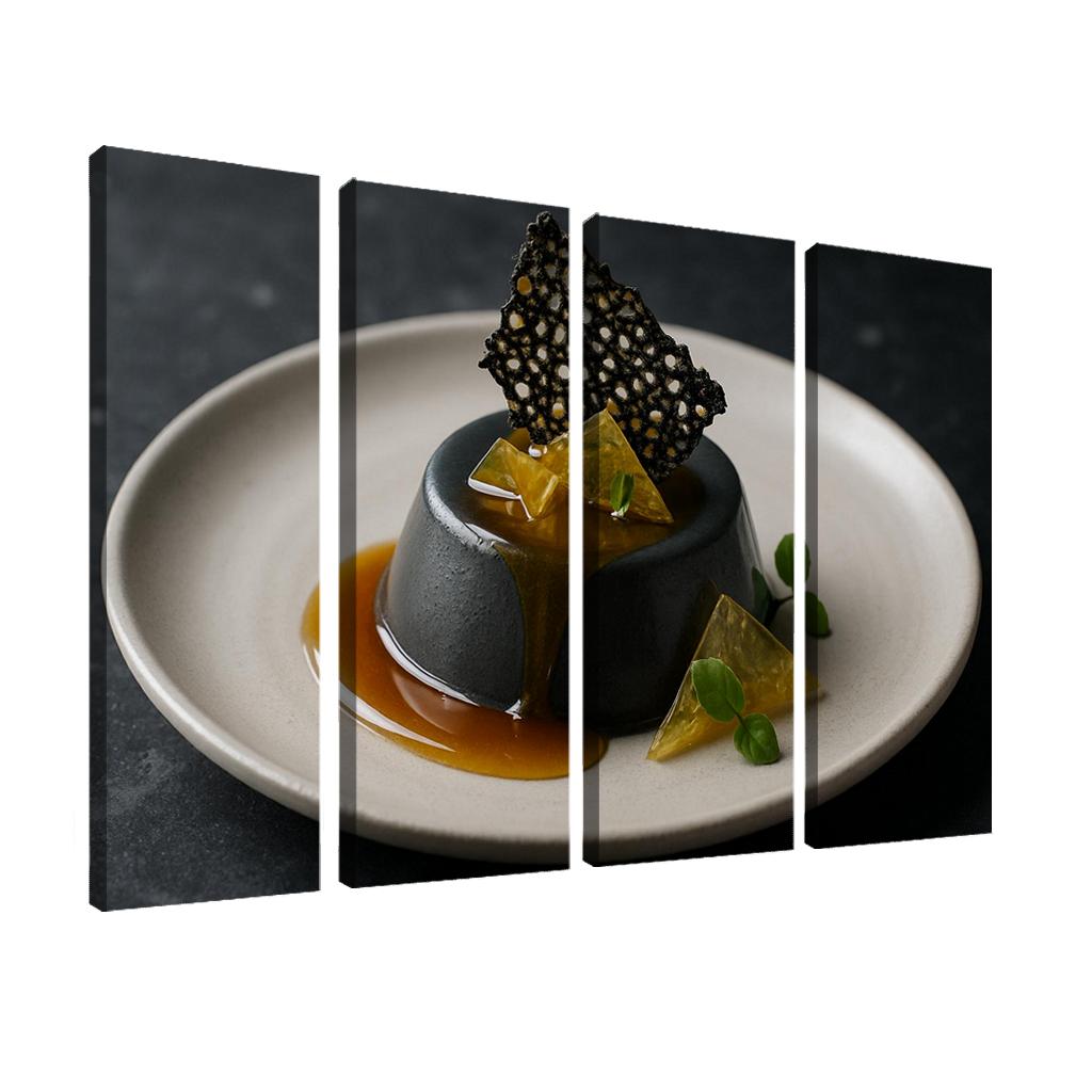 Black Sesame Honey Panna Cotta With Citrus Glass And Sesame Brittle modern paintings frame