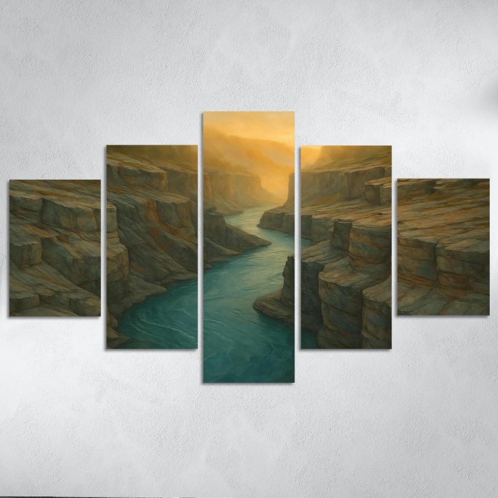 Amber Mist Over A Turquoise Glacial River Gorge oil paintings frame