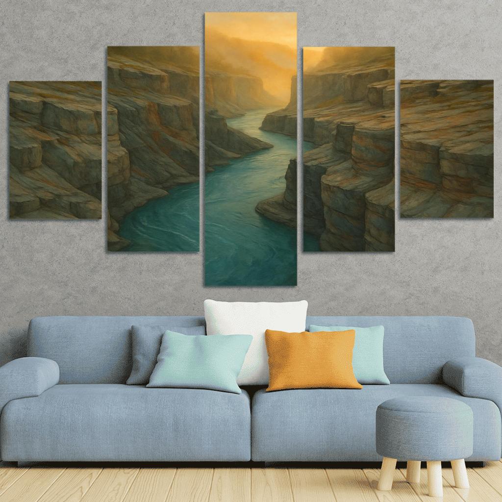 Amber Mist Over A Turquoise Glacial River Gorge oil paintings frame