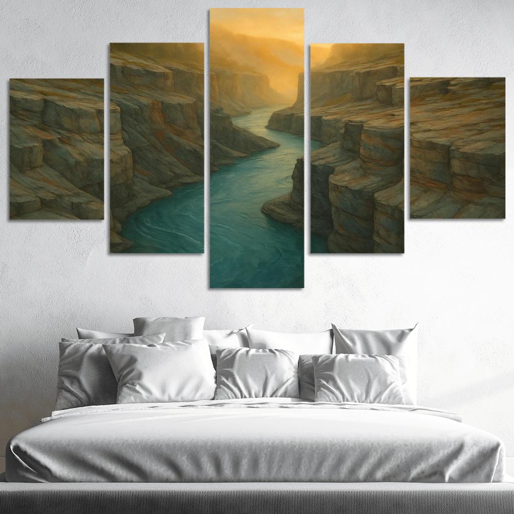 Amber Mist Over A Turquoise Glacial River Gorge oil paintings frame