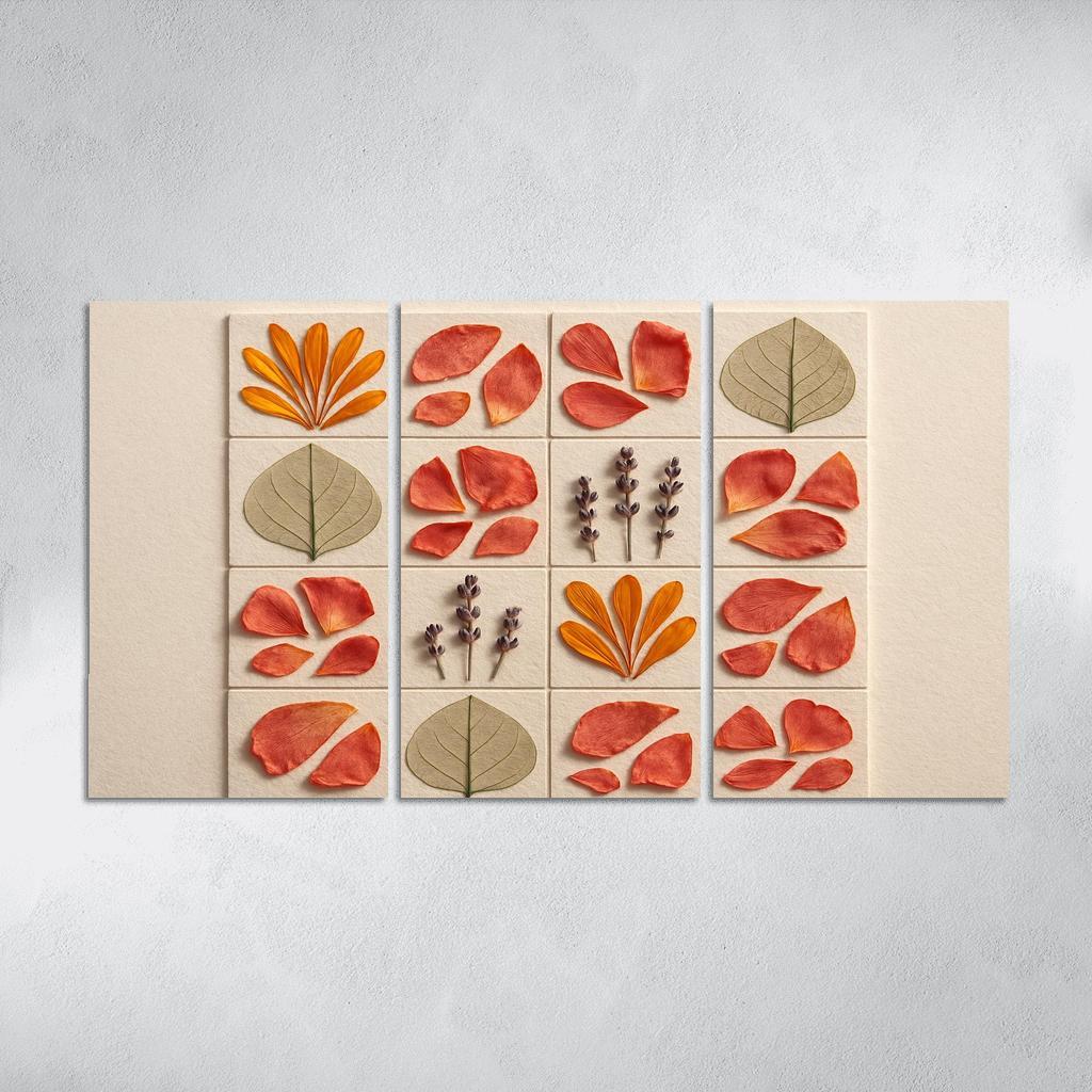 Pressed Petal Mosaic In Warm Ochre And Rose Tones premium artwork frames