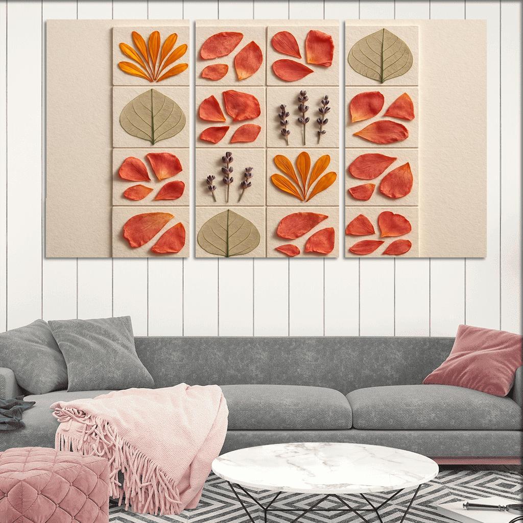 Pressed Petal Mosaic In Warm Ochre And Rose Tones premium artwork frames