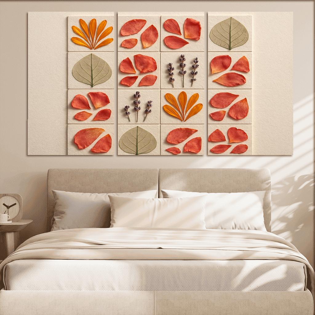 Pressed Petal Mosaic In Warm Ochre And Rose Tones premium artwork frames