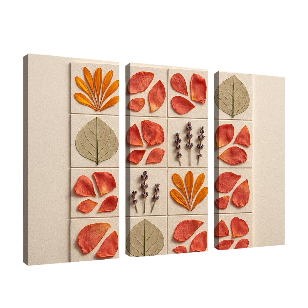 Pressed Petal Mosaic In Warm Ochre And Rose Tones premium artwork frames