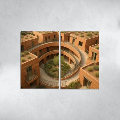 Rammed Earth Spiral Courtyard Housing canvas paintings frame