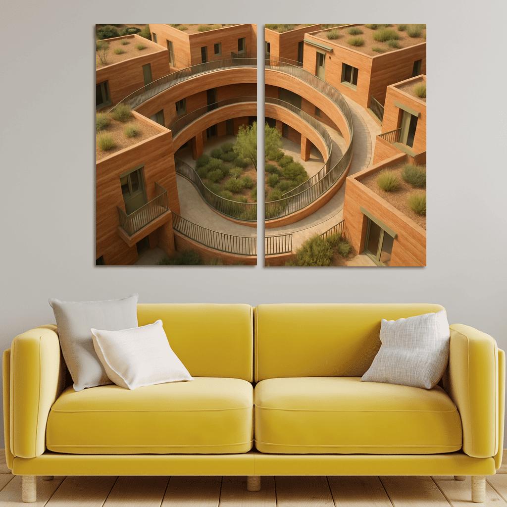 Rammed Earth Spiral Courtyard Housing canvas paintings frame