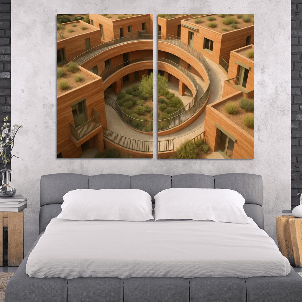 Rammed Earth Spiral Courtyard Housing canvas paintings frame